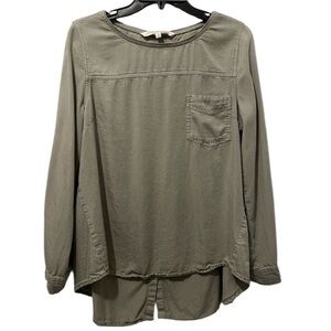 Love 8 for Versona Green Pocket Top Button Back Detail Hi-Low Longsleeve Blouse